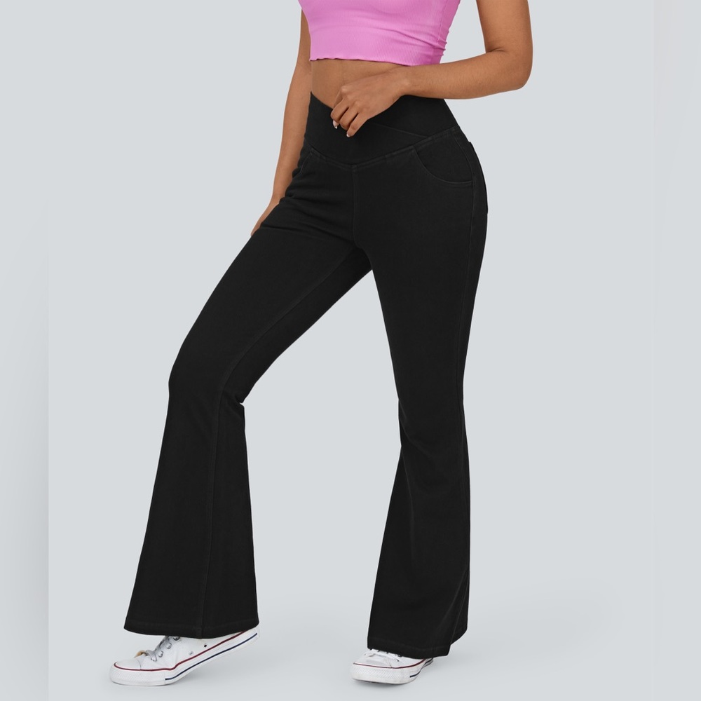 NWT Halara black flare stretch denim